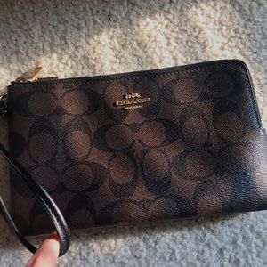 Coach dark brown leather clutch bag